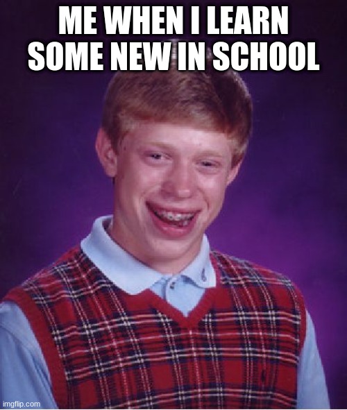 Bad Luck Brian | ME WHEN I LEARN SOME NEW IN SCHOOL | image tagged in memes,bad luck brian | made w/ Imgflip meme maker