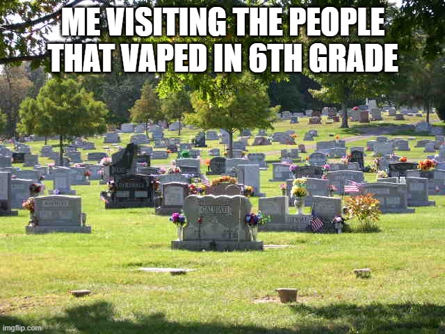 Kids really be doing this like bruh |  ME VISITING THE PEOPLE THAT VAPED IN 6TH GRADE | image tagged in cemetery | made w/ Imgflip meme maker