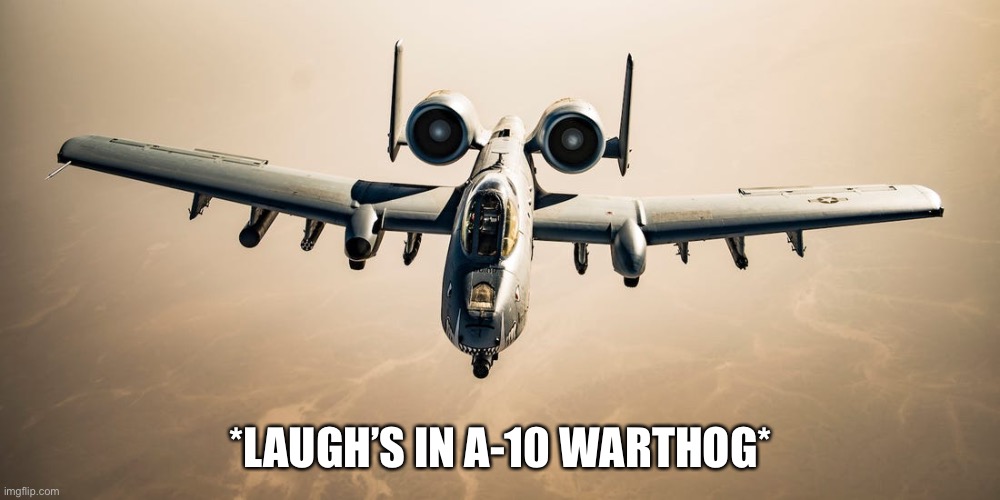 A-10 Warthog | *LAUGH’S IN A-10 WARTHOG* | image tagged in a-10 warthog | made w/ Imgflip meme maker