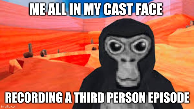 gorilla tag | ME ALL IN MY CAST FACE; RECORDING A THIRD PERSON EPISODE | image tagged in gorilla tag | made w/ Imgflip meme maker