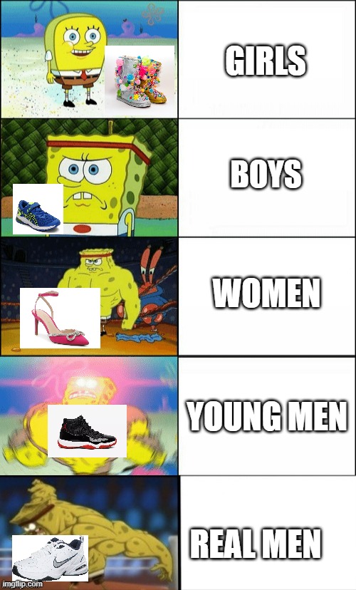 Air Monarchs are the G.O.A.T. | GIRLS; BOYS; WOMEN; YOUNG MEN; REAL MEN | image tagged in even more increasingly buff spongebob | made w/ Imgflip meme maker