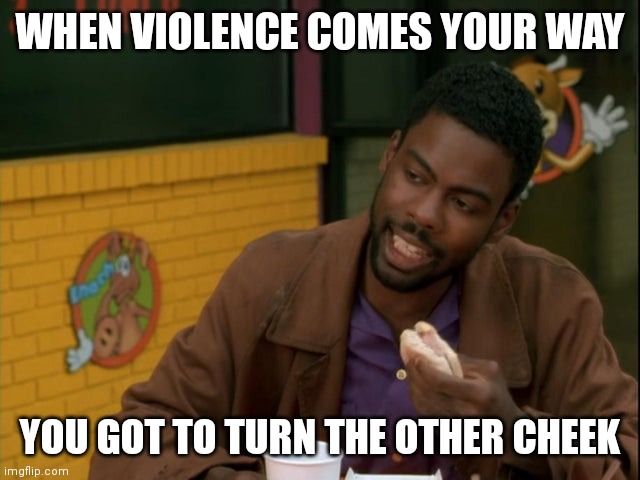 Wise Rufus | WHEN VIOLENCE COMES YOUR WAY; YOU GOT TO TURN THE OTHER CHEEK | image tagged in oscars,chris rock,will smith punching chris rock | made w/ Imgflip meme maker