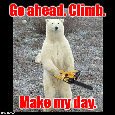 Make My Day Bear | Go ahead. Climb. Make my day. | image tagged in memes,chainsaw bear | made w/ Imgflip meme maker