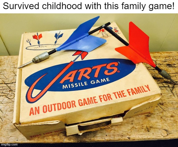 Lawn darts | Survived childhood with this family game! | image tagged in funny meme,70's | made w/ Imgflip meme maker