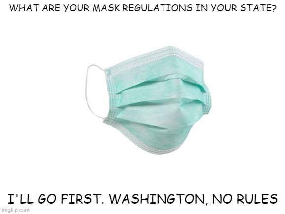 Honestly covid is basically like the common cold rn | WHAT ARE YOUR MASK REGULATIONS IN YOUR STATE? I'LL GO FIRST. WASHINGTON, NO RULES | image tagged in face mask,coronavirus,united states,oh wow are you actually reading these tags | made w/ Imgflip meme maker