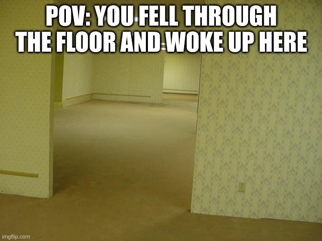 Backrooms | POV: YOU FELL THROUGH THE FLOOR AND WOKE UP HERE | image tagged in backrooms | made w/ Imgflip meme maker