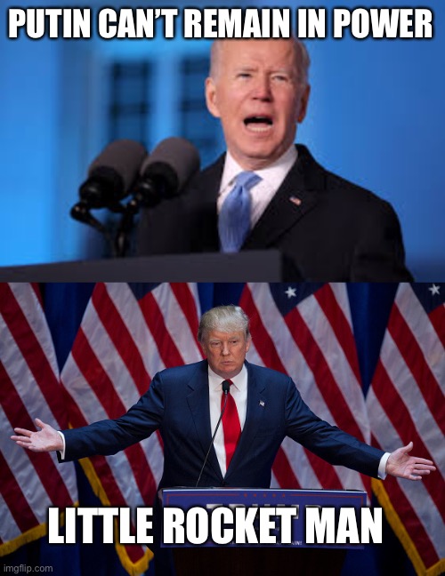 So this ends with Biden and Putin being best friends right?  That’s how the Trump playbook worked | PUTIN CAN’T REMAIN IN POWER; LITTLE ROCKET MAN | image tagged in donald trump,joe biden,vladimir putin,kim jong un | made w/ Imgflip meme maker