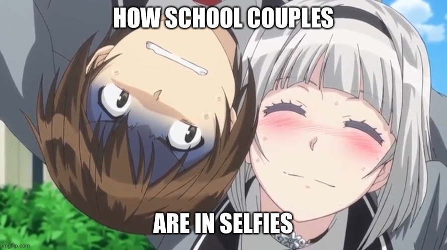 How school couples be like | HOW SCHOOL COUPLES; ARE IN SELFIES | image tagged in school,funny,couples,anime | made w/ Imgflip meme maker