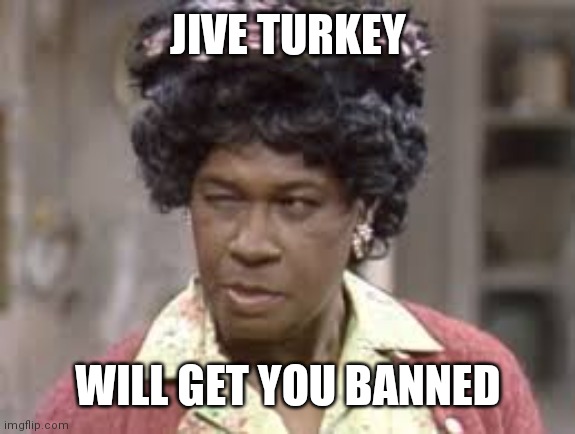 Aunt Esther | JIVE TURKEY WILL GET YOU BANNED | image tagged in aunt esther | made w/ Imgflip meme maker