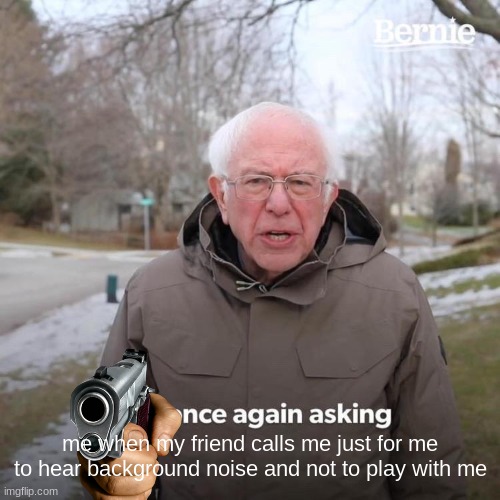 Bernie I Am Once Again Asking For Your Support | me when my friend calls me just for me to hear background noise and not to play with me | image tagged in memes,bernie i am once again asking for your support | made w/ Imgflip meme maker