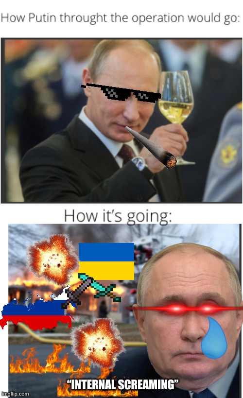 Putin’s expectations | “INTERNAL SCREAMING” | image tagged in memes,vladimir putin,putin,putin cheers,russia,ukraine | made w/ Imgflip meme maker