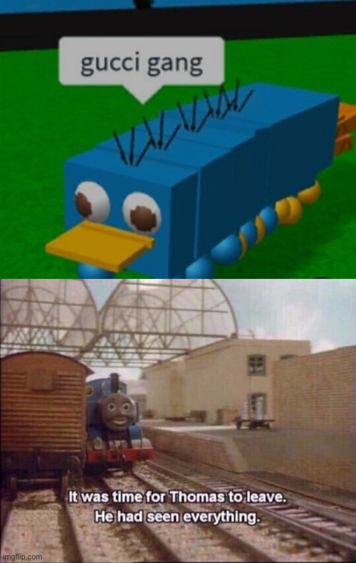 Perry the platypus train | image tagged in it was time for thomas to leave | made w/ Imgflip meme maker