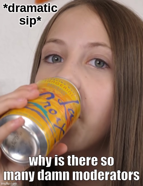 bruj | why is there so many damn moderators | image tagged in dramatic sip | made w/ Imgflip meme maker