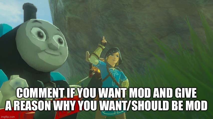 We need more mods so it’s time | COMMENT IF YOU WANT MOD AND GIVE A REASON WHY YOU WANT/SHOULD BE MOD | image tagged in botw link and thomas | made w/ Imgflip meme maker
