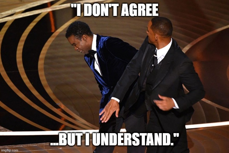 But I Understand | "I DON'T AGREE; ...BUT I UNDERSTAND." | image tagged in will smith,chris rock,but i understand | made w/ Imgflip meme maker