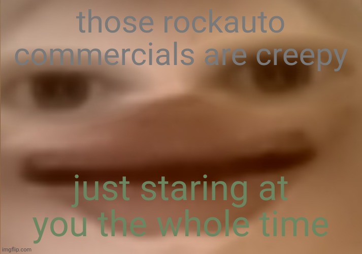 Idk rn | those rockauto commercials are creepy; just staring at you the whole time | image tagged in i currently have 19 people in my basement | made w/ Imgflip meme maker