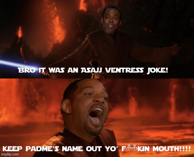 2022 Intergalactic Academy Awards Night | image tagged in will smith,chris rock,star wars,asajj ventress,revenge of the sith,oscars | made w/ Imgflip meme maker