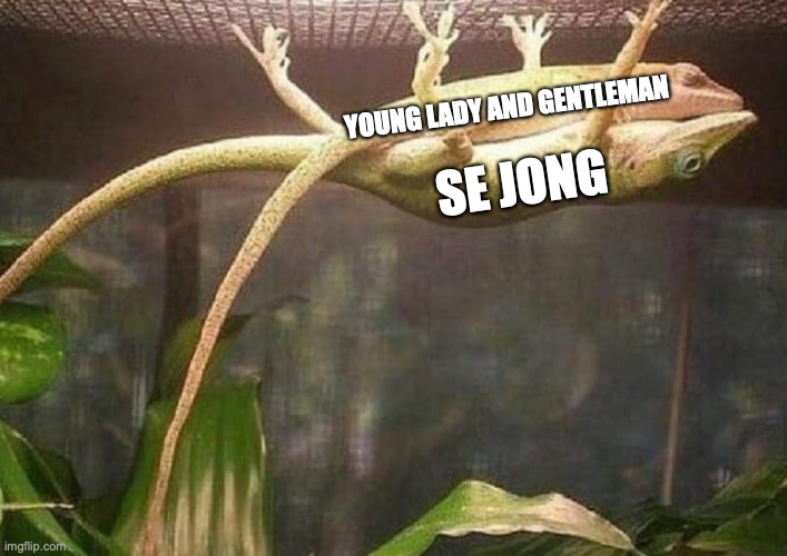 lizard holding up his girl | YOUNG LADY AND GENTLEMAN; SE JONG | image tagged in lizard holding up his girl | made w/ Imgflip meme maker