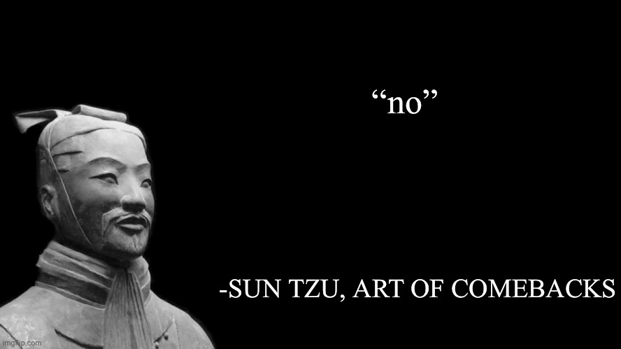 Sun Tzu | “no” -SUN TZU, ART OF COMEBACKS | image tagged in sun tzu | made w/ Imgflip meme maker