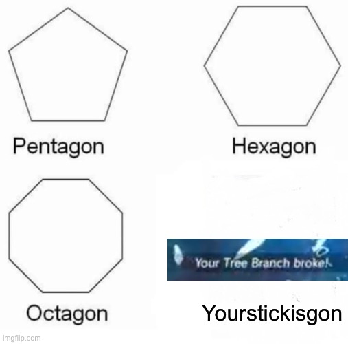 Bye bye stick | Yourstickisgon | image tagged in memes,pentagon hexagon octagon,botw,zelda,weapons | made w/ Imgflip meme maker