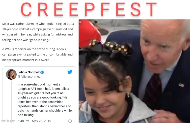 https://newsthud.com/watch-biden-grabs-10-yr-old-girl-from-behind-tells-her-shes-good-looking/ | image tagged in creepy joe biden | made w/ Imgflip meme maker