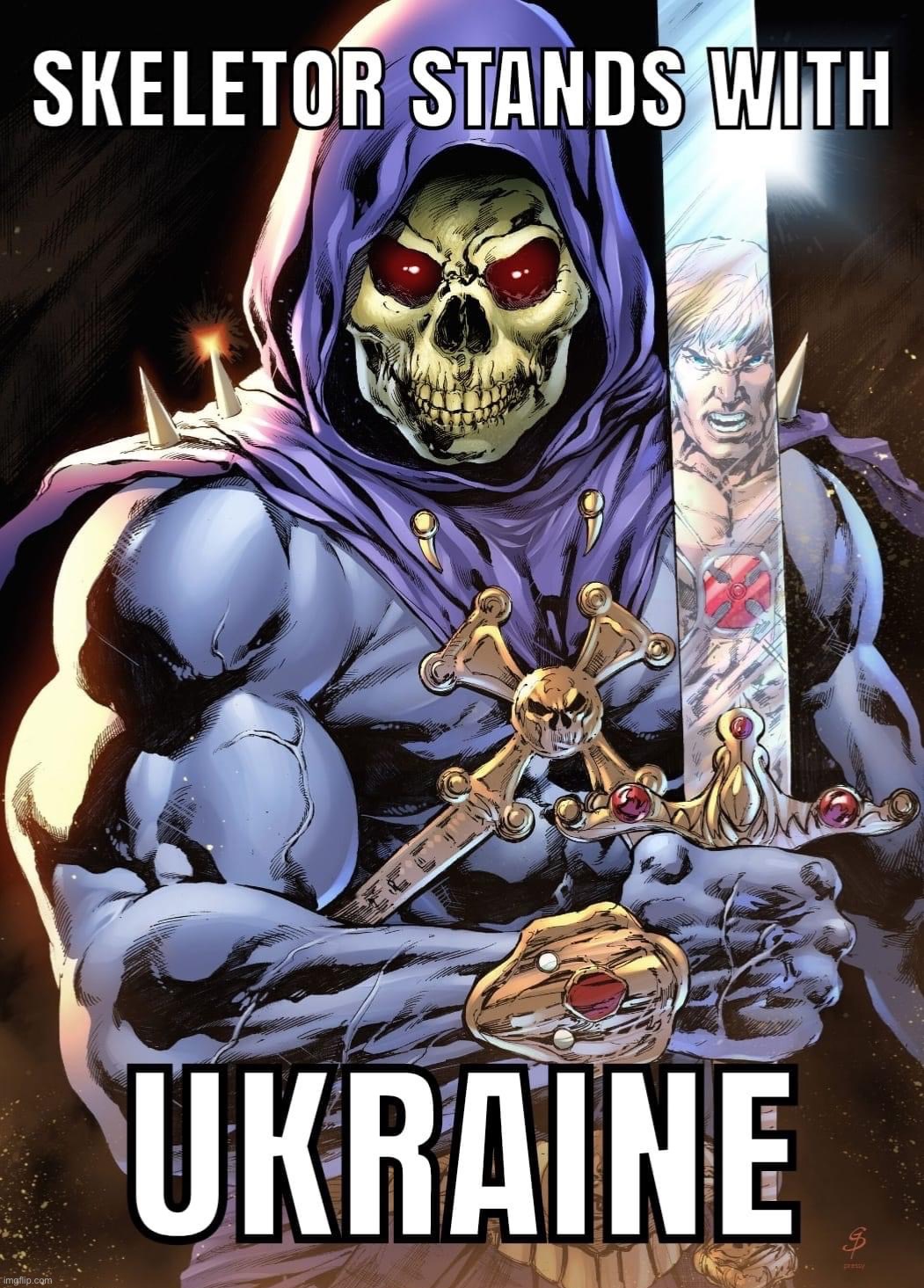 Skeletor stands with Ukraine | image tagged in skeletor stands with ukraine | made w/ Imgflip meme maker