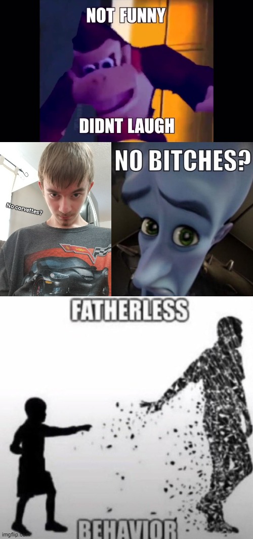 shitpost 100 | image tagged in not funny didn't laugh,no corvettes,no bitches megamind,fatherless behavior,shitpost | made w/ Imgflip meme maker