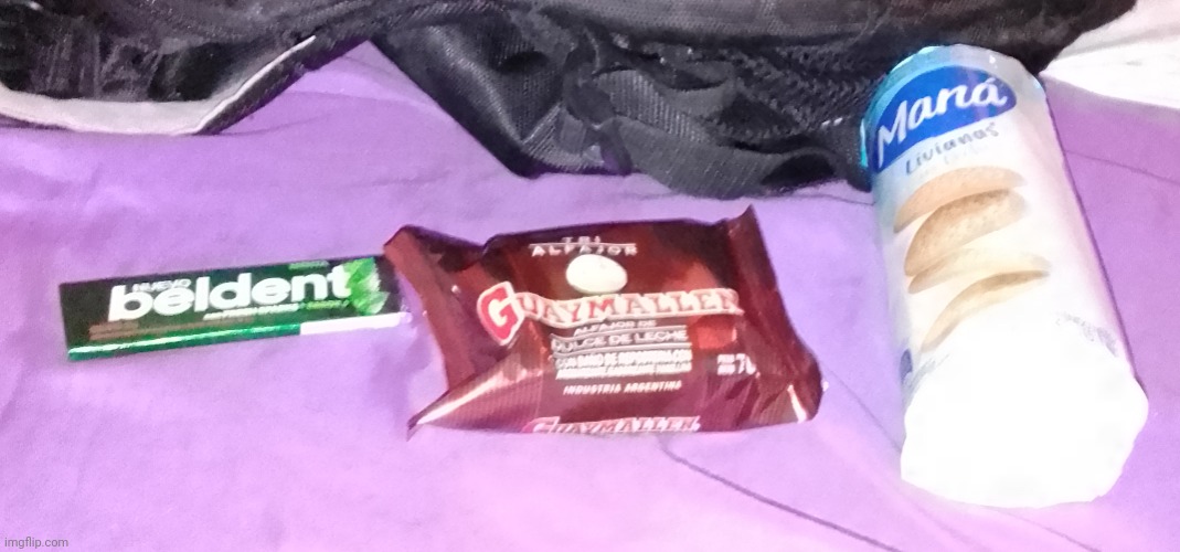 Beldent, triple Guaymallen alfajor, and a pack of milk Manás | image tagged in beldent triple guaymallen alfajor and a pack of milk man s | made w/ Imgflip meme maker