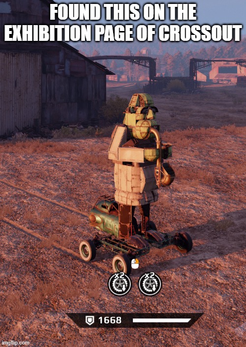 no weapons, just a meme that made its way into a game | FOUND THIS ON THE EXHIBITION PAGE OF CROSSOUT | image tagged in crossout,shreksophone | made w/ Imgflip meme maker