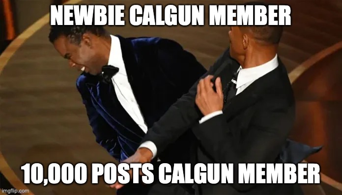 NEWBIE CALGUN MEMBER; 10,000 POSTS CALGUN MEMBER | image tagged in will smith | made w/ Imgflip meme maker