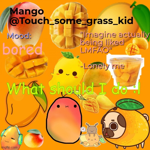 t | bored; What should I do :l | image tagged in mango's temp bc bored | made w/ Imgflip meme maker