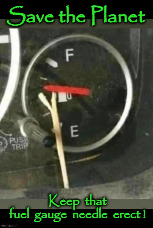 Ecological Tips | Save the Planet; Keep  that
fuel  gauge  needle  erect ! | image tagged in for dummies | made w/ Imgflip meme maker