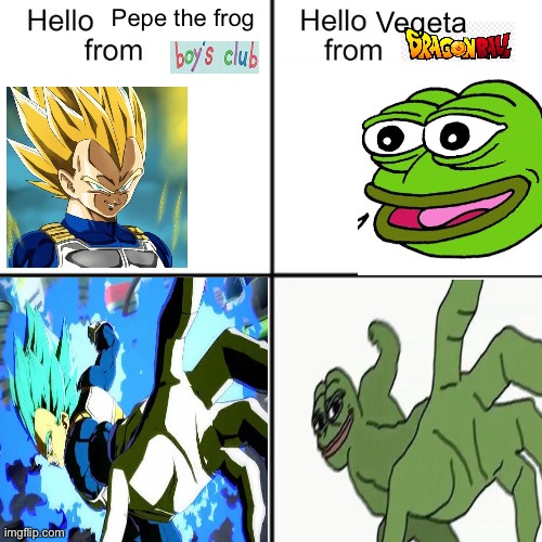 hello person from | Pepe the frog; Vegeta | image tagged in hello person from,pepe the frog,vegeta | made w/ Imgflip meme maker