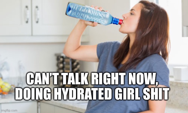 wine |  CAN’T TALK RIGHT NOW, DOING HYDRATED GIRL SHIT | image tagged in wine,water bottle,sober | made w/ Imgflip meme maker