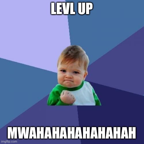 Success Kid Meme | LEVL UP; MWAHAHAHAHAHAHAH | image tagged in memes,success kid | made w/ Imgflip meme maker