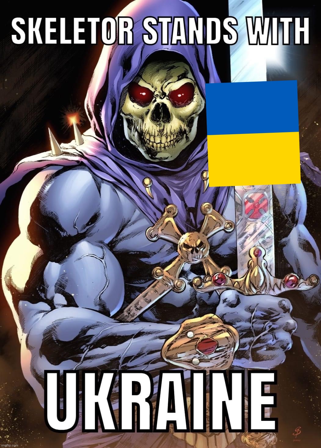 High Quality Skeletor stands with Ukraine plus flag Blank Meme Template