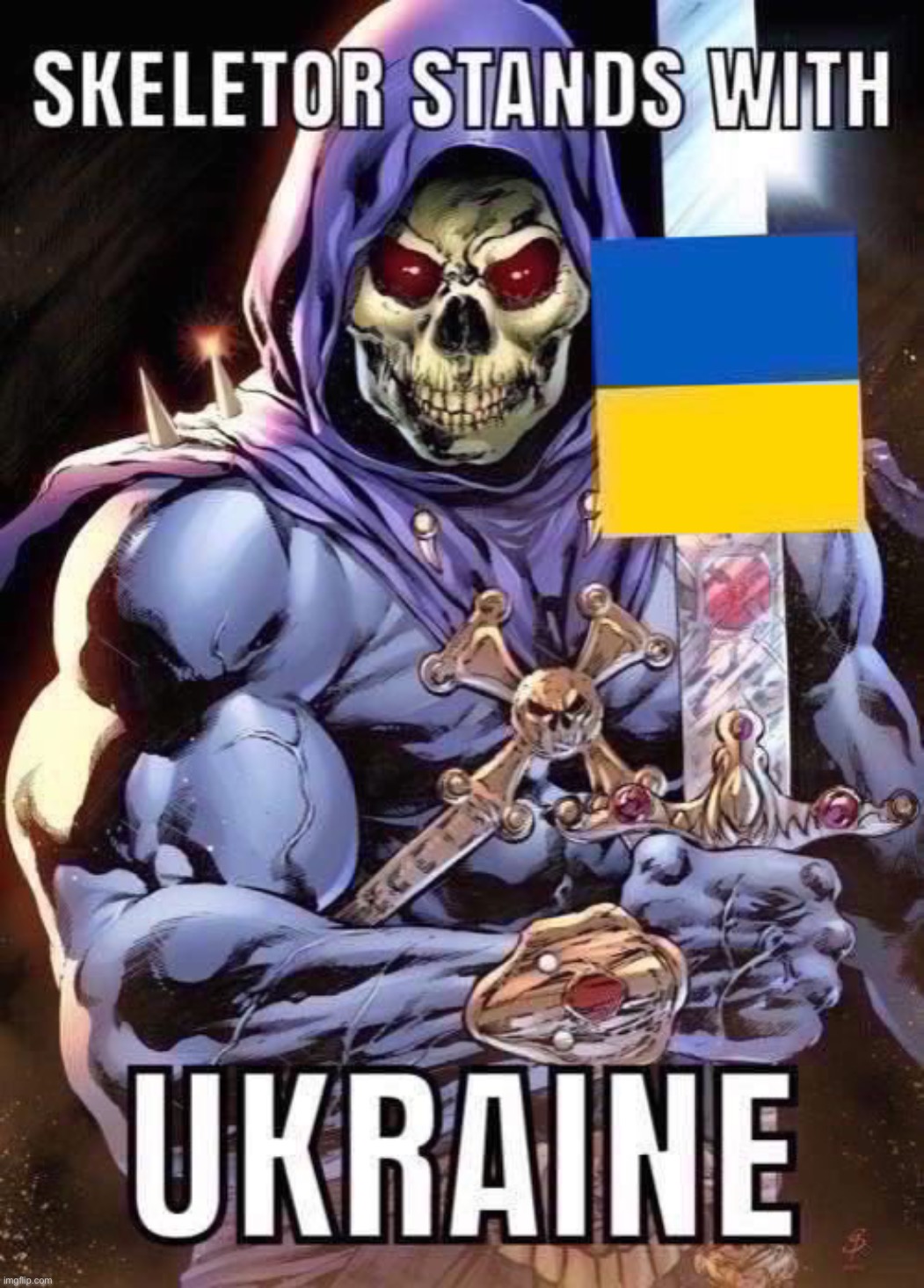 Blue & Yellow | image tagged in skeletor stands with ukraine plus flag,skeletor,supports,ukraine,ukrainian lives matter,support ukraine | made w/ Imgflip meme maker