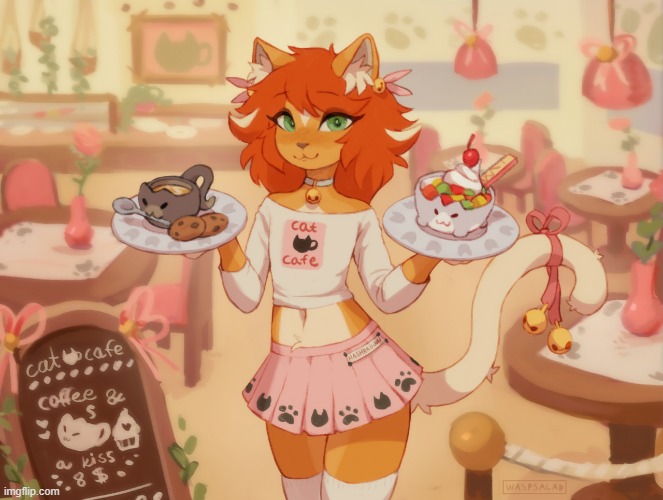 "Here's your order, ^w^" (By waspsalad) | image tagged in memes,cute,furry,femboy | made w/ Imgflip meme maker