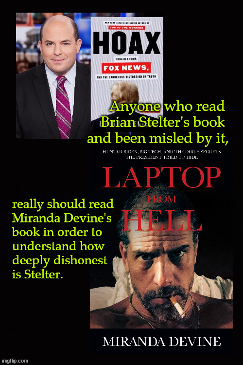 Hoaxes and laptops | image tagged in stelter,hunter biden,laptop | made w/ Imgflip meme maker