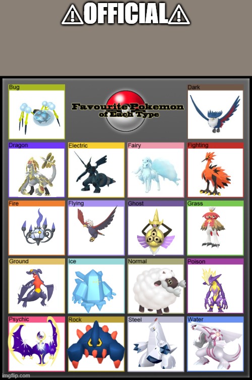 official pokemon favorites of each type | ⚠OFFICIAL⚠ | image tagged in dragon,bird | made w/ Imgflip meme maker