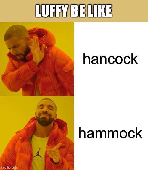 Drake Hotline Bling Meme | LUFFY BE LIKE; hancock; hammock | image tagged in memes,drake hotline bling | made w/ Imgflip meme maker