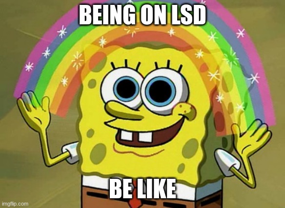 true | BEING ON LSD; BE LIKE | image tagged in memes,imagination spongebob | made w/ Imgflip meme maker