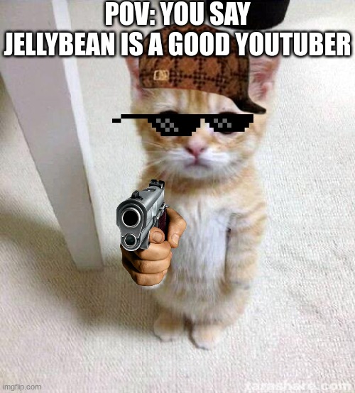 Cute Cat Meme | POV: YOU SAY JELLYBEAN IS A GOOD YOUTUBER | image tagged in memes,cute cat | made w/ Imgflip meme maker