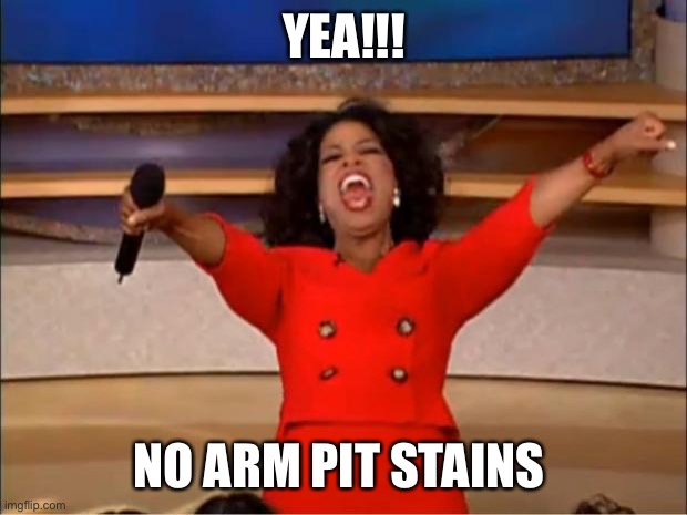 Oh my | YEA!!! NO ARM PIT STAINS | image tagged in memes,oprah you get a | made w/ Imgflip meme maker