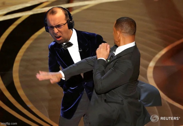 8-Bit Guy gets the smackdown | image tagged in will smith punching chris rock,8-bit guy | made w/ Imgflip meme maker