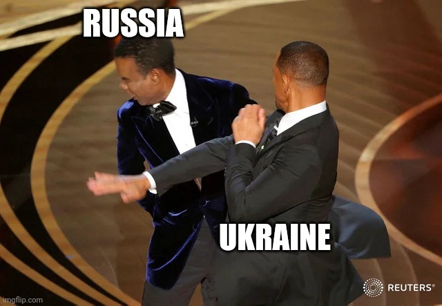International slapping champion is.... | RUSSIA; UKRAINE | image tagged in will smith punching chris rock | made w/ Imgflip meme maker