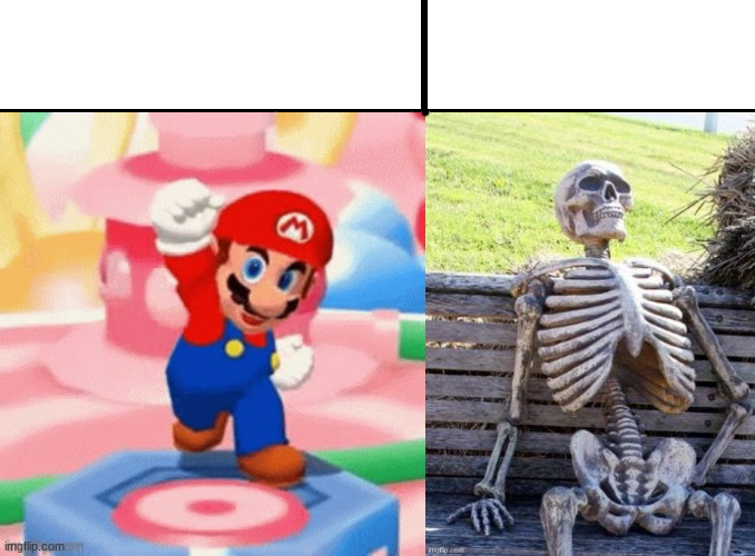 High Quality Mario Before, Skeleton After Blank Meme Template