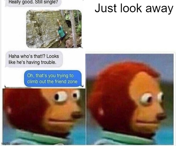 F in the chat | Just look away | image tagged in memes,monkey puppet | made w/ Imgflip meme maker