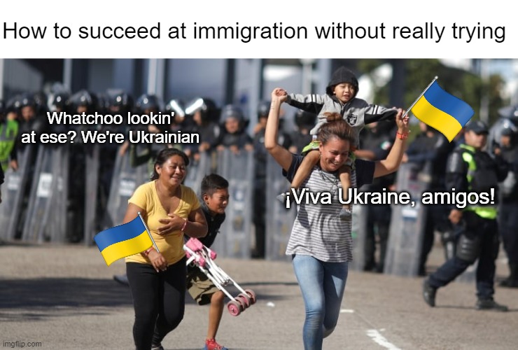 Lookit me, solving the whole border crisis | How to succeed at immigration without really trying; Whatchoo lookin' at ese? We're Ukrainian; ¡Viva Ukraine, amigos! | made w/ Imgflip meme maker