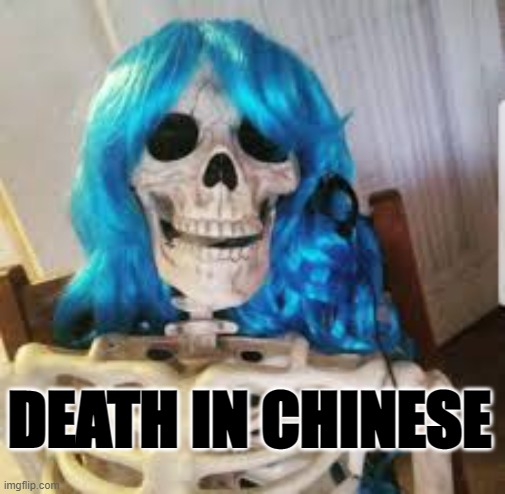neko neko ? | DEATH IN CHINESE | image tagged in skeleton,dead | made w/ Imgflip meme maker